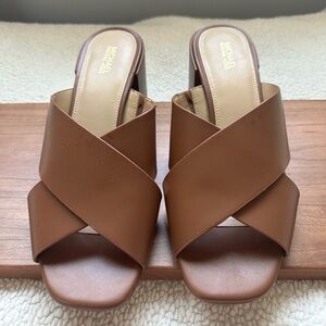 Michael Kors Tan Leather Crisscross Mule Heels
